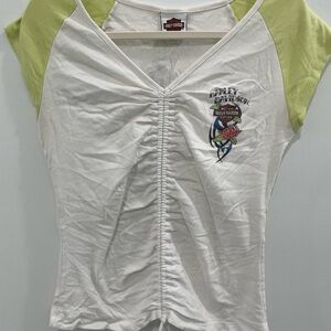Harley-Davidson Women's White Tee with Green Sleeves